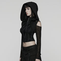WY-1843MJF Gothic Hooded Punk Vest with Zipper and Buckle Details
