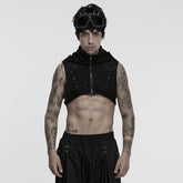 WY-1844MJM Mens Sleeveless Zippered Punk Vests with Hooded Spiked Design