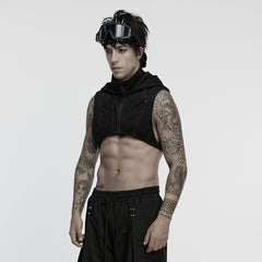 WY-1844MJM Mens Sleeveless Zippered Punk Vests with Hooded Spiked Design