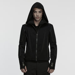 WY-1847XDM Edge Style Gothic Hooded Punk Jackets Black Zipper Design