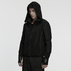 WY-1847XDM Edge Style Gothic Hooded Punk Jackets Black Zipper Design