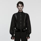 WY-1853CCM Gothic Shirts Men Vintage Black Ruffled Sleeve Button Up