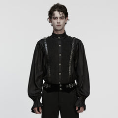 WY-1853CCM Gothic Shirts Men Vintage Black Ruffled Sleeve Button Up