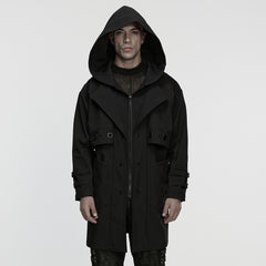 WY-1860XCM Hooded Black Punk Jackets with Grommet Detail and Zipper Closure