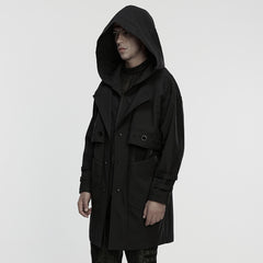 WY-1860XCM Hooded Black Punk Jackets with Grommet Detail and Zipper Closure