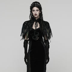 WY-1861DPF Gothic Feather Sequin Cape Black Fur Trim Accessory
