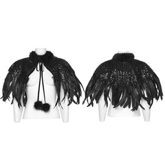 WY-1861DPF Gothic Feather Sequin Cape Black Fur Trim Accessory