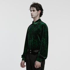 WY-1864CCM Velvet Gothic Shirts Emerald Green Button-Up Long Sleeve Mystery
