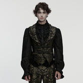 WY-1877MJM Regal Brocade Gothic Vest Victorian Style Embroidered Waistcoat Gothic Vest Vintage Brocade Design Black Gold Costume Mens Elegant Brocade Gothic Vest Victorian Steampunk Costume Waistcoat