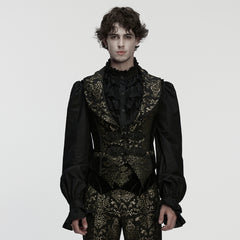 WY-1877MJM Regal Brocade Gothic Vest Victorian Style Embroidered Waistcoat Gothic Vest Vintage Brocade Design Black Gold Costume Mens Elegant Brocade Gothic Vest Victorian Steampunk Costume Waistcoat