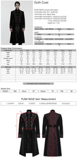WY-1878XCM Steampunk Gothic Coat Embroidered Velvet Long Trench Jacket Embroidered Gothic Coat Long Velvet Jacket Black Rose Design Gothic Coat with Embroidered Velvet Long Tail Design