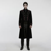 WY-1878XCM Steampunk Gothic Coat Embroidered Velvet Long Trench Jacket Embroidered Gothic Coat Long Velvet Jacket Black Rose Design Gothic Coat with Embroidered Velvet Long Tail Design