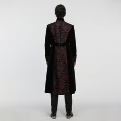 WY-1878XCM Steampunk Gothic Coat Embroidered Velvet Long Trench Jacket Embroidered Gothic Coat Long Velvet Jacket Black Rose Design Gothic Coat with Embroidered Velvet Long Tail Design