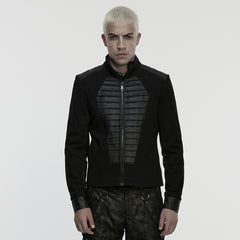 WY-1888XDM Edgy Gothic Punk Jackets with Ribbed Leather Panels Design Mens Black Faux Leather Punk Jackets Ribbed Design