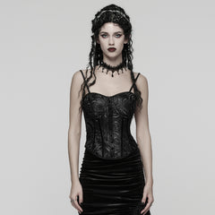 WY-1908SYF Gothic Corset Rose Embossed Black Bustier Silhouette Fashion