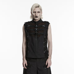 WY-1931MJM Edgy Gothic Black Mesh Vest with Straps Punk Vests