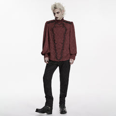 WY-1937CCM Victorian Lace Trimmed Gothic Shirts Vintage Ruffled Jacquard Top