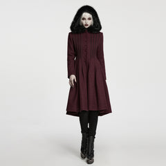 WY-1968ECF Gothic Coat with Black Fur Collar and High Low Hem Design