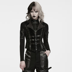 WY-1970MJF Gothic Leather Buckle Lace Up Punk Vests for Women