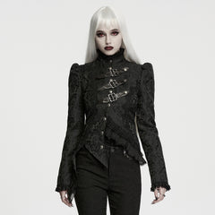 WY-1974XCF Ornate Brocade Gothic Jacket with Buckle Straps and High Collar