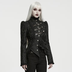 WY-1974XCF Ornate Brocade Gothic Jacket with Buckle Straps and High Collar