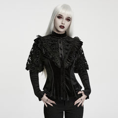 WY-1983CCF Gothic Shirts Velvet Lace Ruffled Victorian Style Blouse