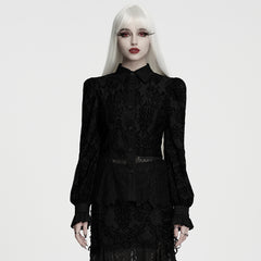 WY-1987CCF Elegant Black Lace Gothic Shirt with Lace Cuffs Design