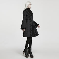 WY-2012MCF Women s High Collar Black Embroidered Long Gothic Coat