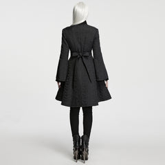 WY-2012MCF Women s High Collar Black Embroidered Long Gothic Coat