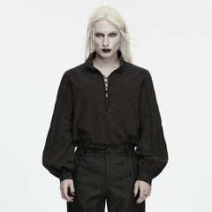 WY-2016CCM Gothic Shirts Black Lace Up Blouse with Puff Sleeves