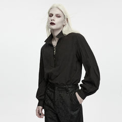WY-2016CCM Gothic Shirts Black Lace Up Blouse with Puff Sleeves