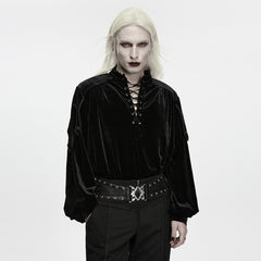 WY-2017CCM Velvet Lace Up Gothic Shirts with Ruffled Collar and Buttoned Sleeves