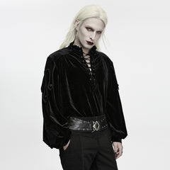 WY-2017CCM Velvet Lace Up Gothic Shirts with Ruffled Collar and Buttoned Sleeves