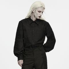 WY-2019CCM Gothic Lace Sleeve Black Button Up Punk Shirts