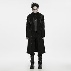 WY-2025XCM Gothic Black Long Coat Punk Jackets with Chain Details