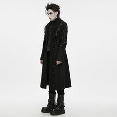WY-2025XCM Gothic Black Long Coat Punk Jackets with Chain Details