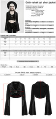 WY-2026LDF Black Velvet Bell Sleeve Gothic Jacket with Cropped Design
