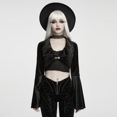WY-2026LDF Black Velvet Bell Sleeve Gothic Jacket with Cropped Design