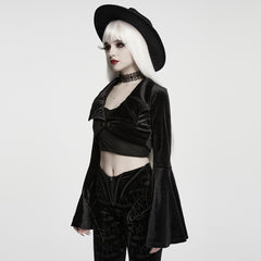 WY-2026LDF Black Velvet Bell Sleeve Gothic Jacket with Cropped Design