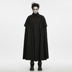 WY-2031DPM Gothic Black Long Buttoned Punk Coat with Studded Details