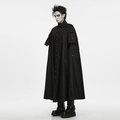 WY-2031DPM Gothic Black Long Buttoned Punk Coat with Studded Details