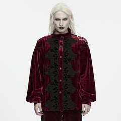 WY-2032CCM Gothic Shirts Velvet Black Lace Trim Medieval Style Blouse