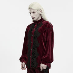 WY-2032CCM Gothic Shirts Velvet Black Lace Trim Medieval Style Blouse