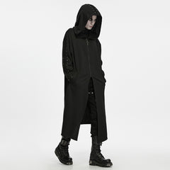 WY-2034XCM Gothic Hooded Long Black Zipper Punk Jacket with Studded Sleeves