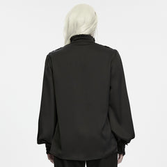 WY-2044CCM Black Gothic Shirts with Lace Shoulder Detail and Button Front Hem