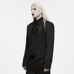WY-2045LDM Elegant Black Brocade Gothic Jacket with Velvet Trim