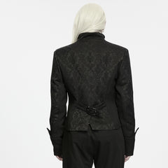 WY-2045LDM Elegant Black Brocade Gothic Jacket with Velvet Trim