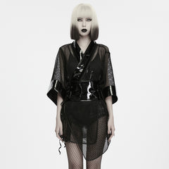 WY-2050XDF Sheer Mesh Gothic Jacket with Glossy Vinyl Accents