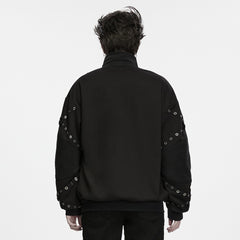 WY-2067XDM Mens Grommet Detailed Black Punk Jacket with Zipper Closure