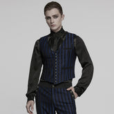 WY-718MJM Mens Gothic Striped Royal Blue Punk Vests Outfit